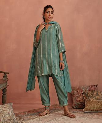 Mint blue gota stripes kurta set 1