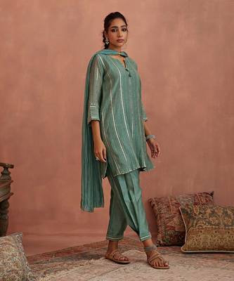 Mint blue gota stripes kurta set 2