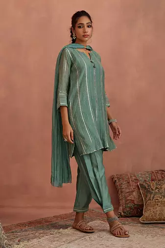 Mint blue gota stripes kurta set