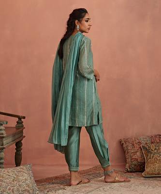 Mint blue gota stripes kurta set 3