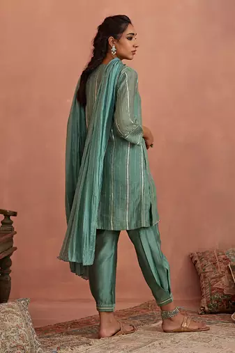 Mint blue gota stripes kurta set