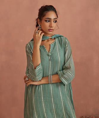 Mint blue gota stripes kurta set 4