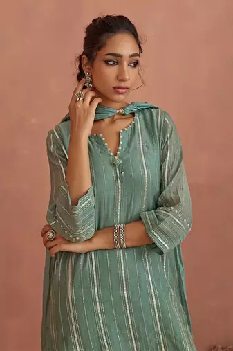 Mint blue gota stripes kurta set