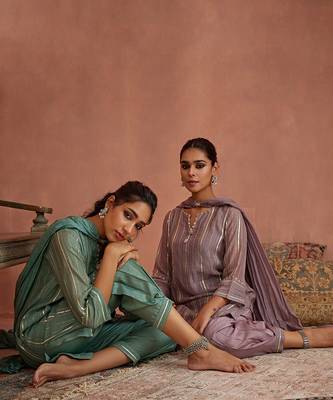 Mint blue gota stripes kurta set 5