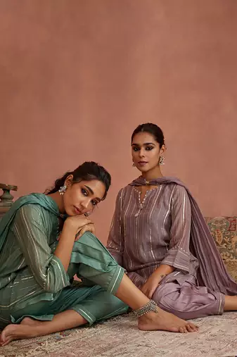 Mint blue gota stripes kurta set