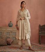 Ivory metal hand embroidered anarkali set