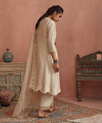 Ivory metal hand embroidered anarkali set 5