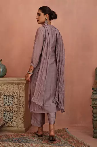 Mauve flower lace kurta set