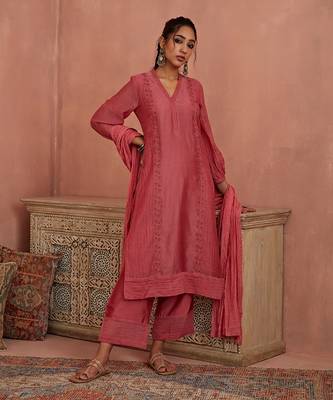 Coral flower lace kurta set 1