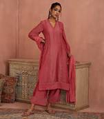 Coral flower lace kurta set