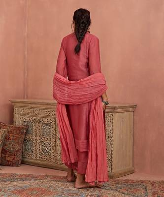 Coral flower lace kurta set 3