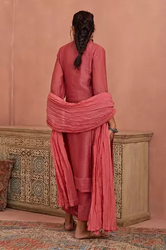 Coral flower lace kurta set