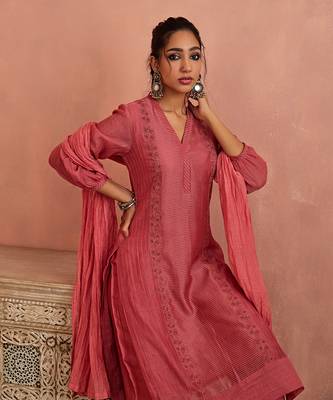 Coral flower lace kurta set 5