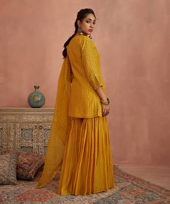 Yellow thread embroidered gharara set 5