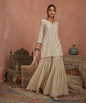 Ivory thread embroidered gharara set 1