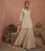 Ivory thread embroidered gharara set
