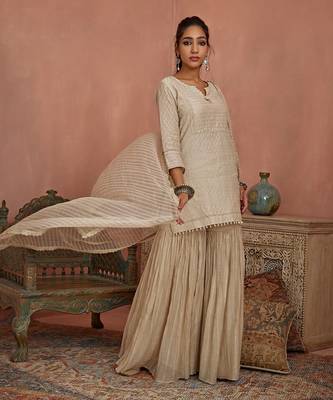 Ivory thread embroidered gharara set 2