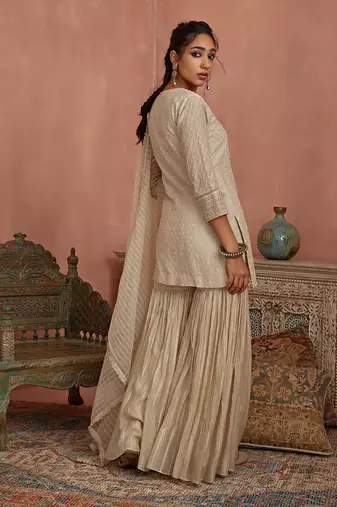 Ivory thread embroidered gharara set
