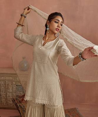 Ivory thread embroidered gharara set 5