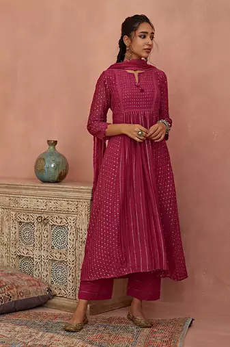 Magenta a line kurta set