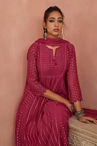 Magenta a line kurta set