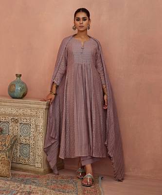Mauve a line kurta set 1