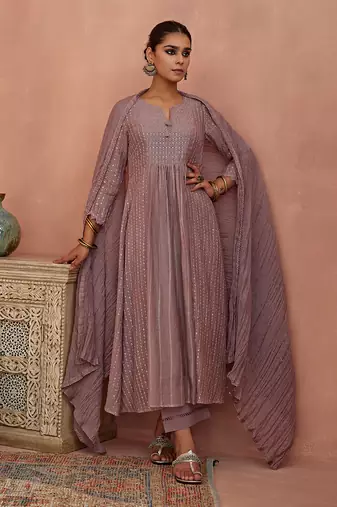 Mauve a line kurta set