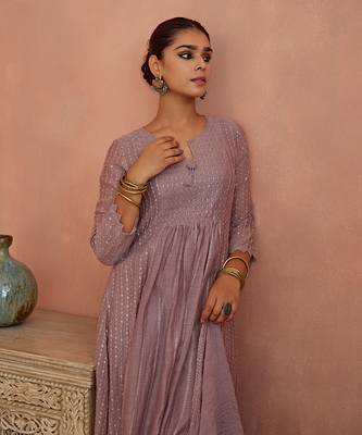 Mauve a line kurta set 4