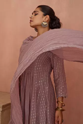 Mauve a line kurta set