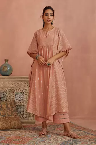 Blush chanderi kaftaan set