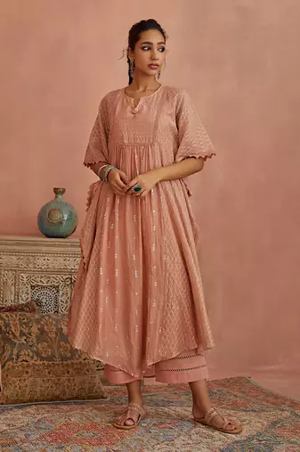 Blush chanderi kaftaan set
