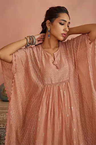 Blush chanderi kaftaan set