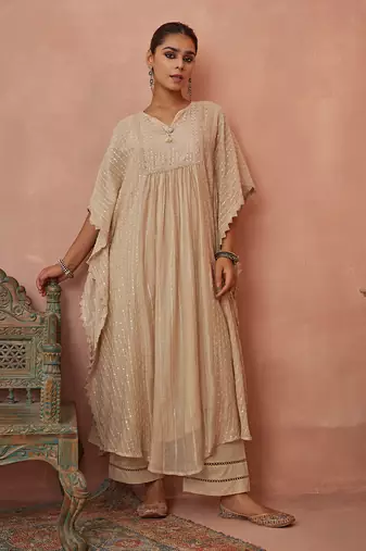 Ivory chanderi kaftaan set
