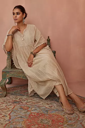 Ivory chanderi kaftaan set