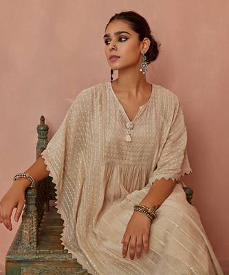Ivory chanderi kaftaan set 5