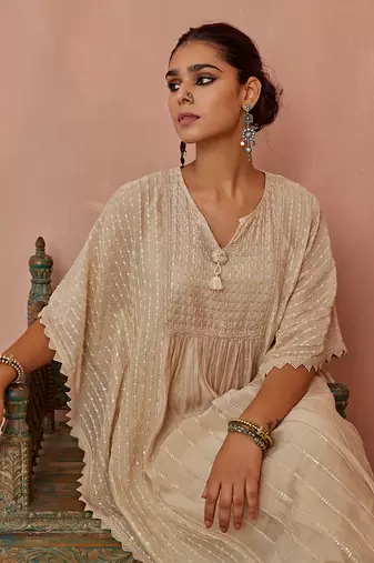 Ivory chanderi kaftaan set