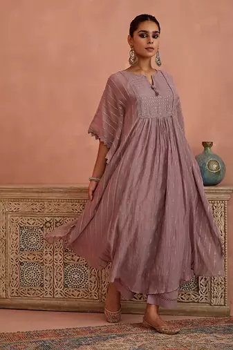 Mauve chanderi kaftaan set