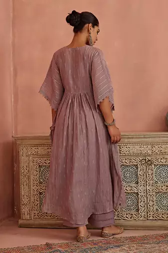 Mauve chanderi kaftaan set