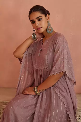 Mauve chanderi kaftaan set