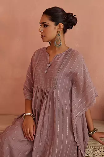 Mauve chanderi kaftaan set