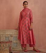 Coral thread embroidered a line kurta set