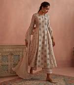 Ivory thread embroidered a line kurta set