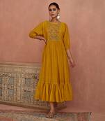 Yellow multi thread flower embroidery tunic