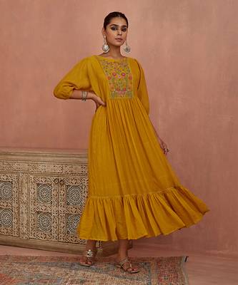 Yellow multi thread flower embroidery tunic 2