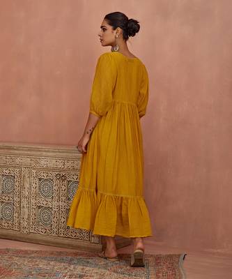 Yellow multi thread flower embroidery tunic 4