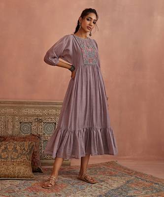 Mauve multi thread flower embroidery tunic 2