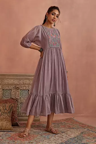 Mauve multi thread flower embroidery tunic