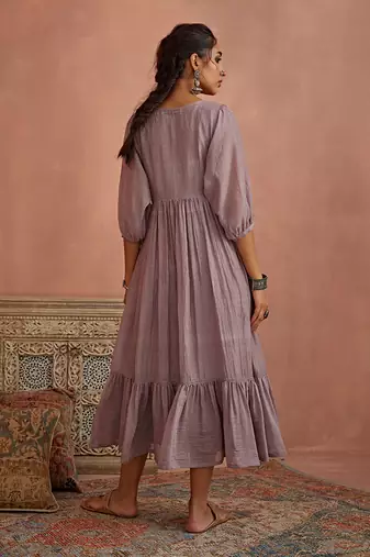 Mauve multi thread flower embroidery tunic