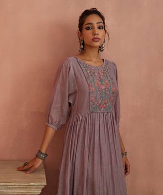 Mauve multi thread flower embroidery tunic 5