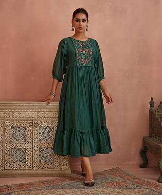 Teal multi thread flower embroidery tunic 1